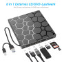 Lecteur CD/DVD Externe pour PC USB 3.0 Type-C Lecteur CD/DVD + RW Drive Portable Graveur de CD/DVD avec Port USB/SD/TF pour Wind