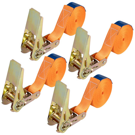 Lot de 4 Sangles d'arrimage à cliquet de 4 m - Robustes - avec cliquet - pour Transport de matériel