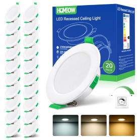 HOMEOW Lot de 20 Spot LED Encastrable Dimmable 5W, Spot LED Encastrable 68mm-78mm Découpe, Blanc Chaud 2700K Blanc Neutre 4000K  HOMEOW Lot de 20 Spot LED Encastrable Dimmable 5W, Spot LED Encastrable 68mm-78mm Découpe, Blanc Chaud 2700K Blanc Neutre 4000K