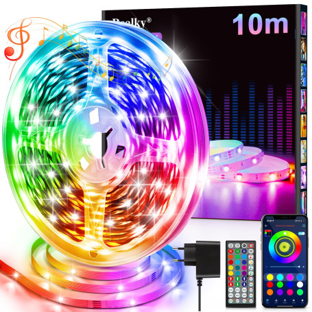 Ruban LED, 10M Flexible RGB Bande LED Decoration Chambre, Bluetooth App Contrôle Synchroniser avec Rythme de Musique, Led Chambr