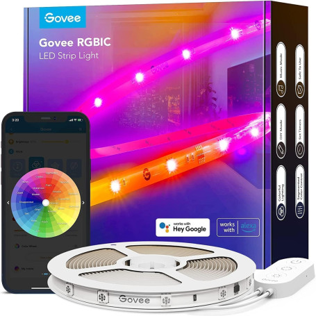 Govee Ruban LED RGBIC, Ruban LED 5m, WiFi Bande Compatible avec Alexa et Google Assistant, Contrôle App, DIY, Sync Musique, Lumi