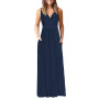 AUSELILY Ete Robe Longue Femme Maxi Robe V Col sans Manches avec Poches