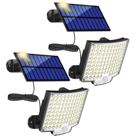 MPJ - Lot de 2 lampes solaires d’extérieur - 106 LED - Avec détecteur de mouvement - Étanchéité IP65 - Angle d'éclairage de 120 