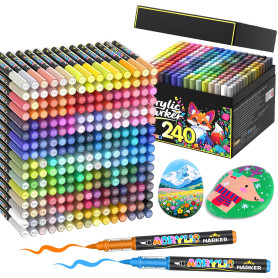 Lyuvie 240 Couleurs Feutre Acrylique, Acrylic Paint Brush Marker à Peinture à Base D'eau, Marqueur Peinture Acrylique pour Pierr