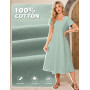 Niwicee Robe Ete Femme Robe col Rond à Manches Courtes Mi-Longue Jupe Décontractée en Coton Couleur Unie Robe Chic et Elegant D'