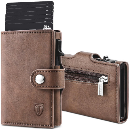 TENBST Portefeuille en Cuir pour Homme avec Blocage RFID, 8 Porte-Carte Crédit, Compartiment à Billets et Poche à Monnaie - Boît