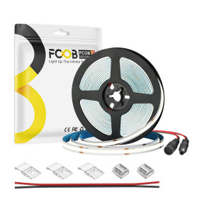 FCOB COB Bande LED Blanc Froid 6000K 320LEDs/m 9W/m 5M DC24V 8mm Largeur CRI90+ Flexible Haute Densité Lumière variable luminosi
