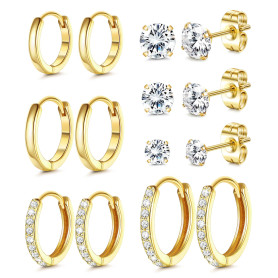 Dochais 14K Ensemble de Boucles d'Oreilles Plaqué - Créoles Huggie Hypoallergéniques, Clous d'Oreilles en Or et Petites Créoles 