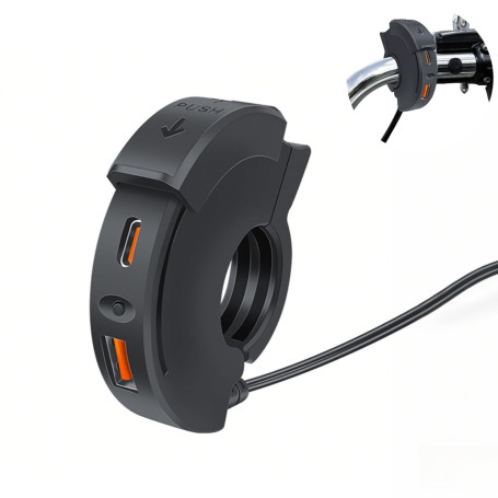 Intckwan Chargeur USB Moto 48W, 2 Ports (QC3.0 18W + PD3.0 30W) avec Interrupteur IP65, Prise USB-C 12-24V - Charge Rapide pour