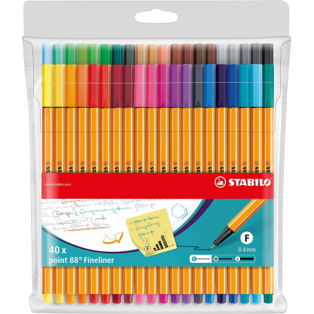 STABILO Stylo feutre pointe fine point 88 - Pochette x 40 stylos feutres - Coloris assortis