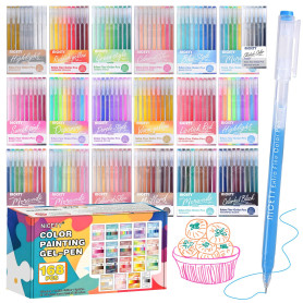 NICETY Stylo Gel Couleur – Set de 168 Gel Pens avec Pointe Fine 0,5mm & 162 couleurs (159 + 3 blanc / 3 argent / 3 or)– Feutres 
