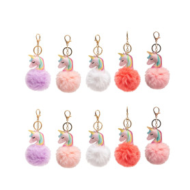 Lot de 10 Porte-clés à pompons licorne, porte-clés multicouleurs, Cadeaux invités pour anniversaire et fête d'enfants