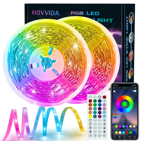HOVVIDA Ruban LED 30M, 30 LED/Mètre, 2x15M, 24V RVB Bande LED, 900 LED, APP et Télécommande, Synchronisation de la Musique, Mode