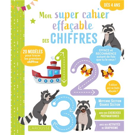 Mon super cahier effaçable - Chiffres - De la Moyenne section à la Grande section 4-5 ans