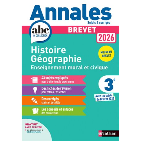 Annales Brevet Histoire Géographie Enseignement Moral et Civique 2026 - Corrigé