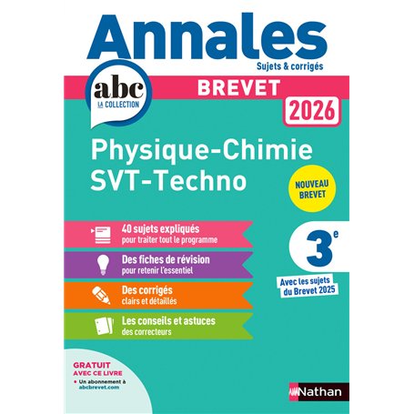 Annales Brevet Physique Chimie - SVT - Techno 2026 - Corrigé