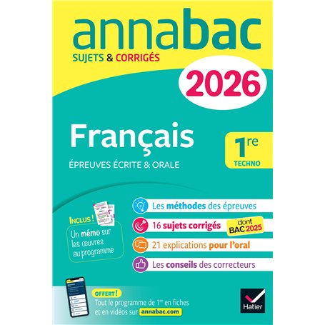 Annales du bac 2026 - Annabac Français 1re technologique (bac de français écrit & oral)