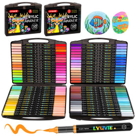 Lyuvie 120 Couleurs de Feutre Acrylique, Acrylic Paint Marker à Peinture à Base D'eau, Marqueur Peinture Acrylique pour la Peint