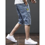 Oanviso Pantalon Court Denim pour Homme 3/4 Pantalon en Denim Déchirés Jeans Bermuda Jean Shorts Mode Confortable Denim Short av
