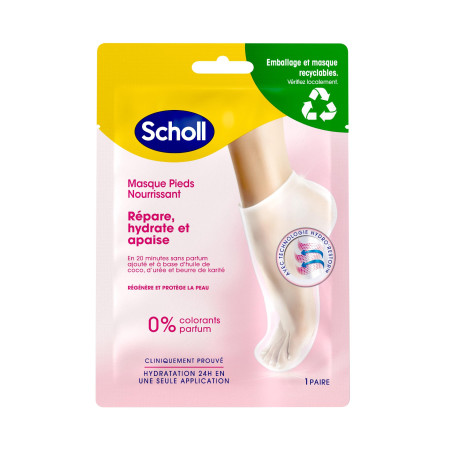 Scholl Masque Pieds Nourrissant à l'Huile de Noix de Coco: Sans parfum ni colorants pour peaux sèches. Chaussettes hydratantes n