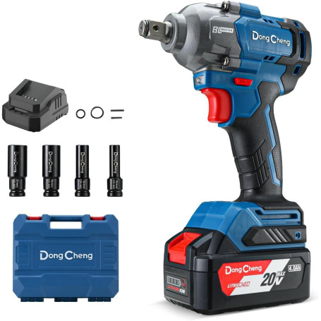 Outil Sans Fil S Sans Fil DongCheng 18V - 488 N.m - Moteur Sans Balais - 3 Vitesses - Avec Batterie 4000mAh Clé à Choc