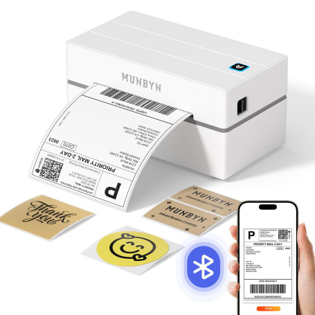 MUNBYN Imprimante d'étiquettes d'expédition Bluetooth, imprimante Thermique sans Fil 4x6 pour Colis et Petites Entreprises à Dom