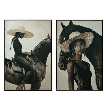 Cadre Home ESPRIT Noir Beige Colonial Velours 83 x 4 x 123 cm (2 Unités)