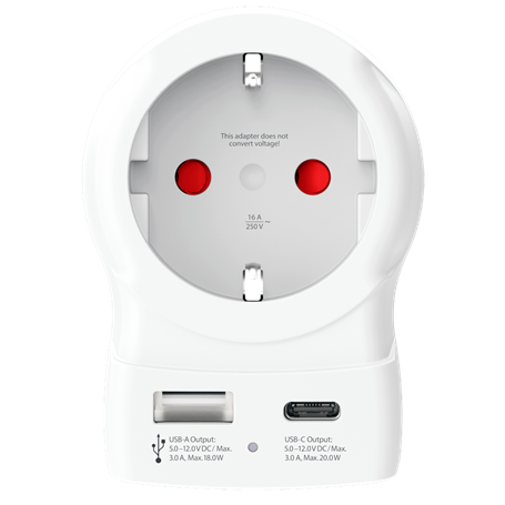 Adaptateur voyage USB A + USB C PD Europe vers USA Blanc Skross