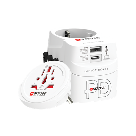 Adaptateur voyage USB A + USB C PRO LIGHT WORLD Universel Blanc Skross