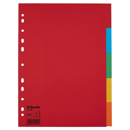 Esselte 100199 Lot de 20 intercalaires A4 avec onglets Rouge/multicolore Carton recyclé