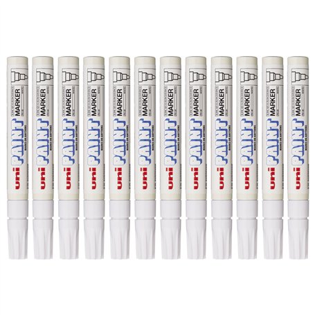 Uniball PX20-BLC Paint Marker Marqueur peinture à base d'huile indélébile Pointe moyenne ogive Blanc Lot de 12