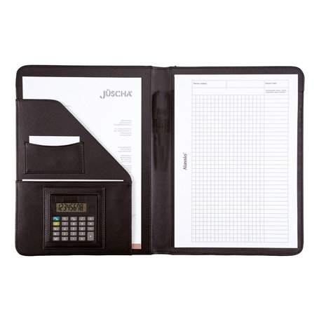Alassio Réf 96086-1 Conférencier A4 avec calculatrice et bloc-notes Similicuir (Noir)