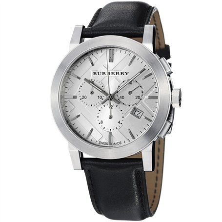 BURBERRY Montre chronographe BU9355 pour Femme avec Bracelet en Cuir Noir à Carreaux