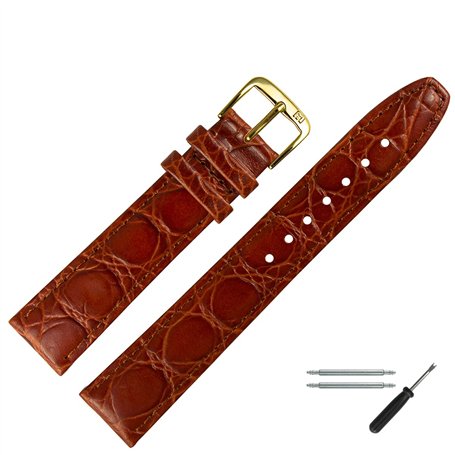 MARBURGER Bracelet De Montre 12mm Cuir Marron Croco (caïman) Gaufrage Avec Couture - Kit De Montage D'outils 5291232000220