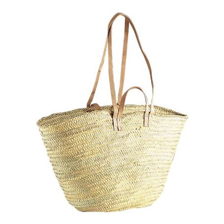 Plaisirs de France SCO 1100 Panier à provisions ou pour la Plage en Fibres de Palmier avec Anse et lanières en Cuir Tressé à la