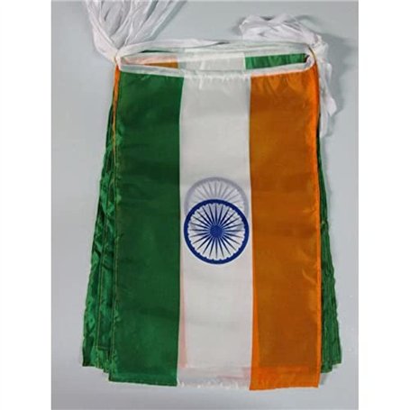 AZ FLAG - Guirlande Drapeau Inde - 12 Mètres Avec 20 Drapeaux Indien De 45x30 cm - Fanions 100% Polyester - 200g
