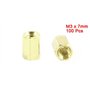 sourcing map Entretoise Hexagonale Femelle Écrou Laiton M3 x 7 M3 7mm 100Pcs