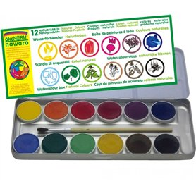 Aurich ÖkoNORM Nawaro Boîte de peinture aquarelle 12 tablettes dans un étui en métal Aurich ÖkoNORM Nawaro Boîte de peinture aquarelle 12 tablettes dans un étui en métal