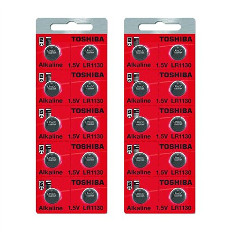 20 piles alcalines Toshiba LR1130 boutons rechargeables