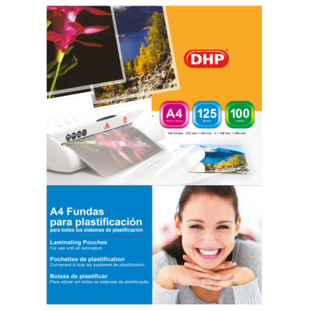 Lot de 100 pochettes plastifiées DHP Format A4 125 microns.