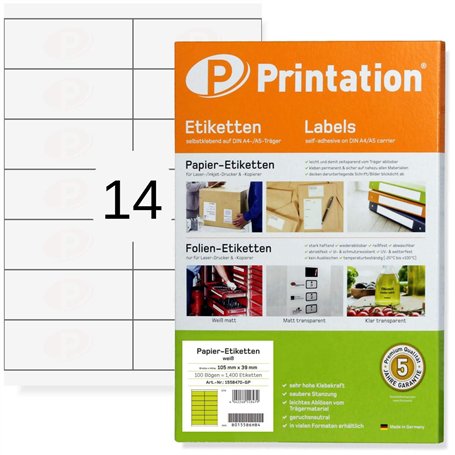 Printation – Universal étiquettes 105 x 39mm d'étiquettes blanches 1400 de Courrier 100 feuilles de taille A4/A5