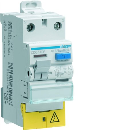 Interrupteur différentiel hager - 63a - 30 ma - 1 pôle + neutre - type hpi - vis/vis