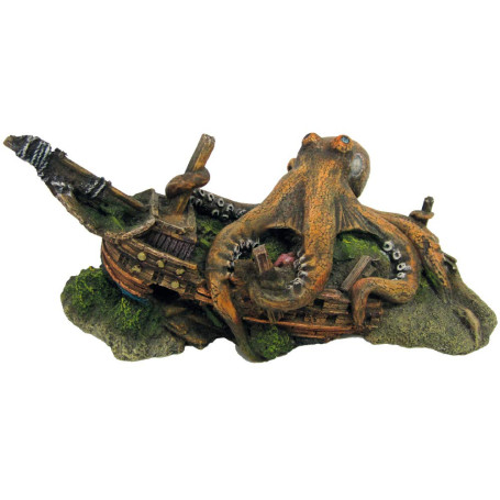 Amtra Wave Epave avec Pieuvre pour Aquariophilie