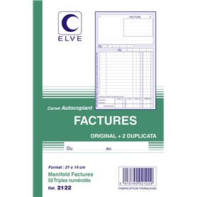 ELVE 22389 Manifold Autocopiant 140x 210mm Foliotage 50 Triplis Imprimés Factures Assorties ELVE 22389 Manifold Autocopiant 140x 210mm Foliotage 50 Triplis Imprimés Factures Assorties