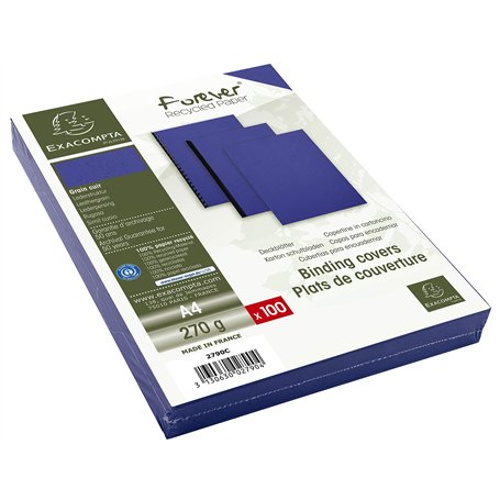 Exacompta - Réf. 2790C - Paquet de 100 plats en carte rigide recyclée grain cuir 270g/m2 pour couvertures Forever - format à cla