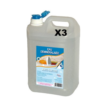 Lot de 3 bidons de 5 litres d'eau déminéralisée à 100%
