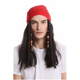 WIG ME UP - A72325-P1 Perruque longue noire perles et bandane dame homme carnaval halloween pirate flibustier rasta WIG ME UP - A72325-P1 Perruque longue noire perles et bandane dame homme carnaval halloween pirate flibustier rasta