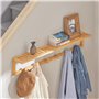 SoBuy FHK06-N Étagère Porte-Serviette Porte-Manteau Mural Penderie Patère Murale en Bambou avec Étagère et 6 Crochets - L90 x P1