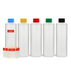Octopus Bouteilles en plastique 5x 250 ml, bouteilles en plastique PE-HD avec bouchon à vis de couleur vive,rond bouteilles vide Octopus Bouteilles en plastique 5x 250 ml
