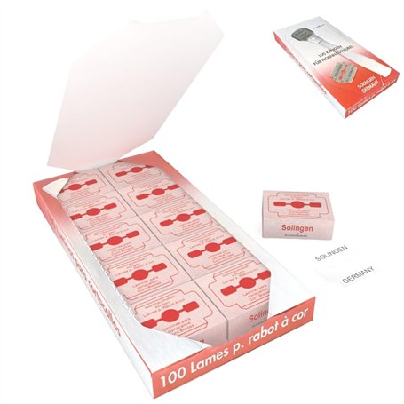 SCHWERTKRONE® Lame Pieds Pédicure 100 Pièce [SOLINGEN ACIER INOCYDABLE] - Lame pour Corne Pied Professionnel - Lames de Rabot à